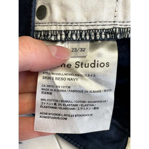ACNE STUDIOS Beso Skinny 5-Pocket Colored Pants Navy Blue Size 23 Inseam 32 - Picture 9 of 10
